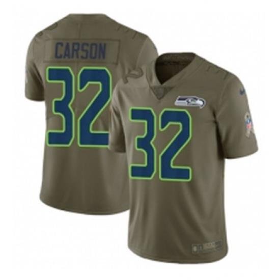 Mens Nike Seattle Seahawks 32 Chris Carson Limited Olive 2017 Salute to Service NFL Jersey