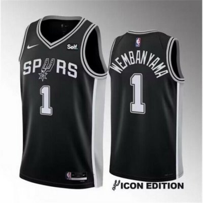 Youth San Antonio Spurs 1 Victor Wembanyama Black Icon Edition Stitched Jersey