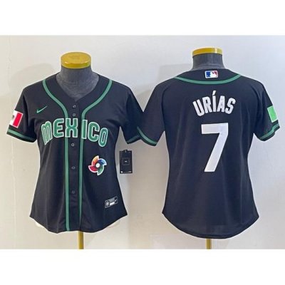 Women's Mexico Baseball #7 Julio Urias Number 2023 Black World Classic Stitched Jersey7