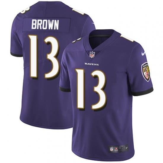 Nike Ravens #13 John Brown Purple Team Color Mens Stitched NFL Vapor Untouchable Limited Jersey