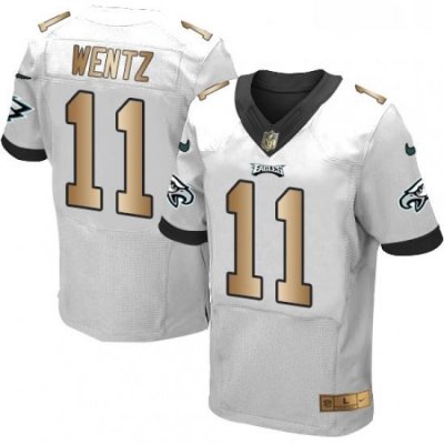 Mens Nike Philadelphia Eagles 11 Carson Wentz Elite WhiteGold NFL Jersey