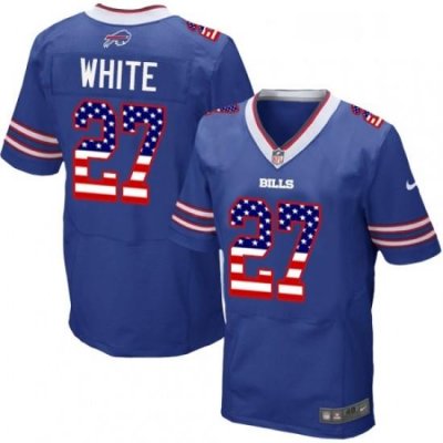 Mens Nike Buffalo Bills 27 TreDavious White Elite Royal Blue Home USA Flag Fashion NFL Jersey