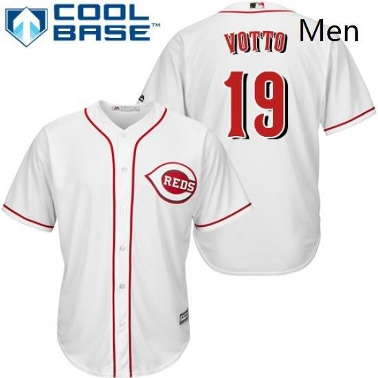 Mens Majestic Cincinnati Reds 19 Joey Votto Replica White Home Cool Base MLB Jersey