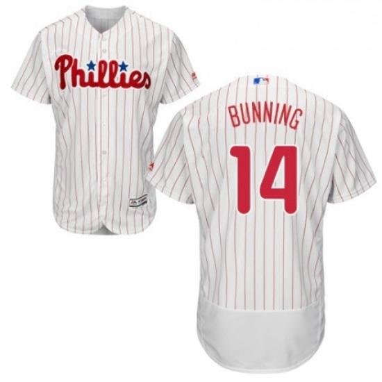 Mens Majestic Philadelphia Phillies 14 Jim Bunning White Home Flex Base Authentic Collection MLB Jersey