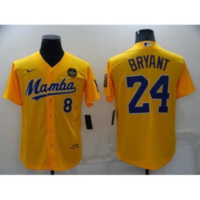 Men Los Angeles Dodgers Front 8 Back 24 Kobe Bryant  Mamba YelloW Cool Base Stitched jersey