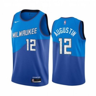 Men Nike Milwaukee Bucks 12 D J  Augustin Blue NBA Swingman 2020 21 City Edition Jersey