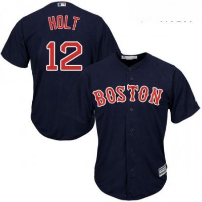 Mens Majestic Boston Red Sox 12 Brock Holt Replica Navy Blue Alternate Road Cool Base MLB Jersey