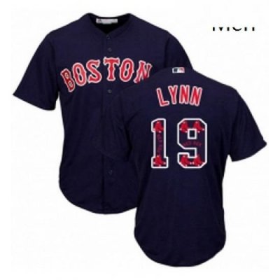 Mens Majestic Boston Red Sox 19 Fred Lynn Authentic Navy Blue Team Logo Fashion Cool Base MLB Jersey