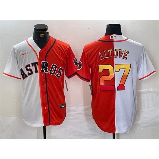 Men Houston Astros 27 Jose Altuve White Orange Split With Patch Cool Base Stitched Baseball Jersey