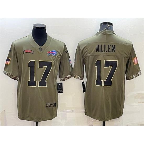 Men Buffalo Bills 17 Josh Allen Olive 2022 Salute To Service Limited Stitched Jersey