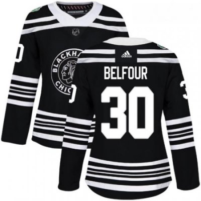 Womens Adidas Chicago Blackhawks 30 ED Belfour Authentic Black 2019 Winter Classic NHL Jersey