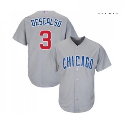 Mens Chicago Cubs 3 Daniel Descalso Replica Grey Road Cool Base Baseball Jersey