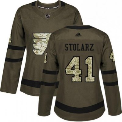 Womens Adidas Philadelphia Flyers 41 Anthony Stolarz Authentic Green Salute to Service NHL Jersey