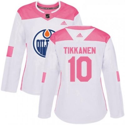 Womens Adidas Edmonton Oilers 10 Esa Tikkanen Authentic WhitePink Fashion NHL Jersey