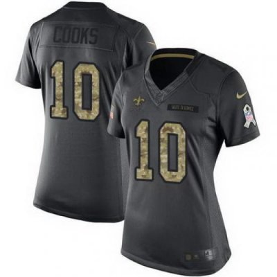 Nike Saints #10 Brandin Cooks Black Womens Stitched NFL Limited 2016 Salute to Service Jersey