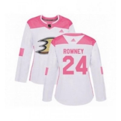 Womens Adidas Anaheim Ducks 24 Carter Rowney Authentic White Pink Fashion NHL Jersey