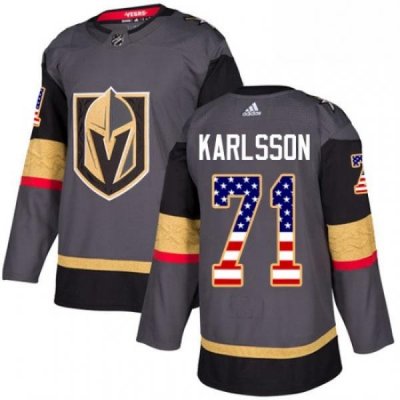 Youth Adidas Vegas Golden Knights 71 William Karlsson Authentic Gray USA Flag Fashion NHL Jersey