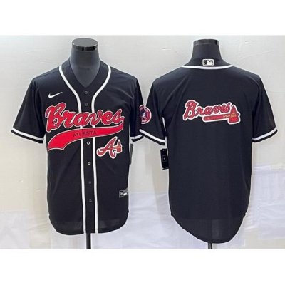 Men Atlanta Braves Black Team Big Logo Cool Base With Patch Stitched Baseball Jersey