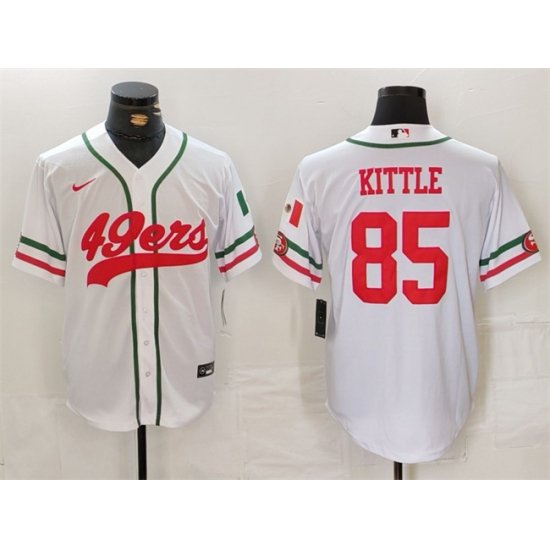 Men San Francisco 49ers 85 George Kittle White With Patch Cool Base Stitched Baseball Jersey