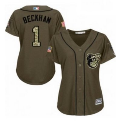 Womens Majestic Baltimore Orioles 1 Tim Beckham Authentic Green Salute to Service MLB Jersey