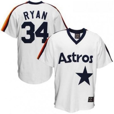 Mens Mitchell and Ness Houston Astros 34 Nolan Ryan Replica White ThroWback MLB Jersey