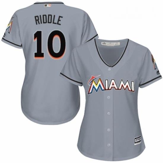 Womens Majestic Miami Marlins 10 JT Riddle Replica Grey Road Cool Base MLB Jersey