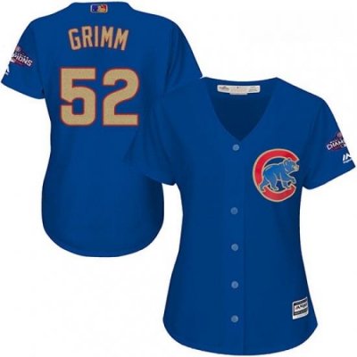 Womens Majestic Chicago Cubs 52 Justin Grimm Authentic Royal Blue 2017 Gold Champion MLB Jersey