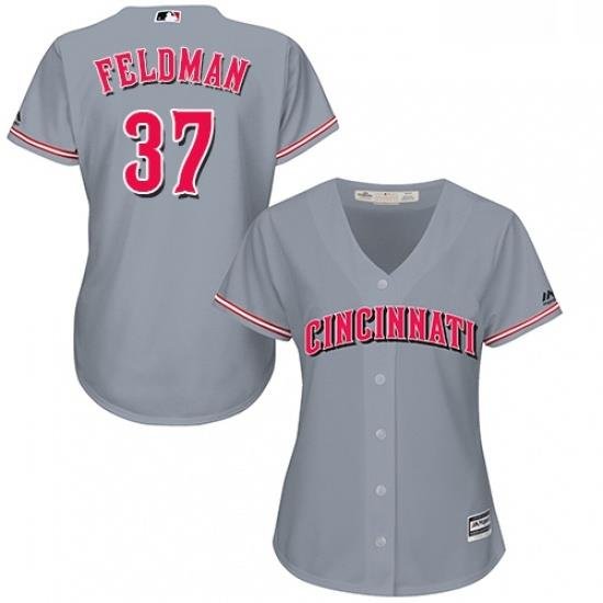 Womens Majestic Cincinnati Reds 37 Scott Feldman Replica Grey Road Cool Base MLB Jersey