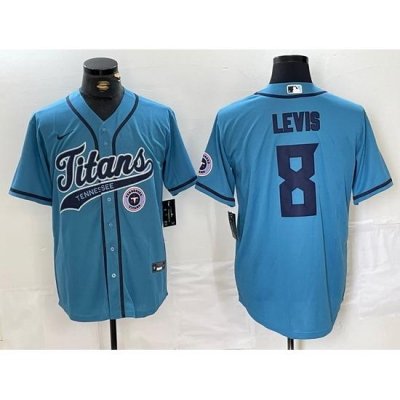 Men Tennessee Titans 8 Will Levis Blue With Patch Cool Base Stitched Baseball Jersey 1