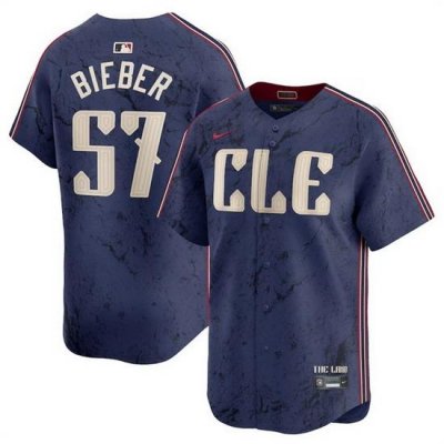 Men Cleveland Guardians 57 Shane Bieber Navy 2024 City Connect Limited Stitched Baseball Jersey