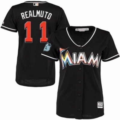 Womens Majestic Miami Marlins 11 J T Realmuto Authentic Black Alternate 2 Cool Base MLB Jersey