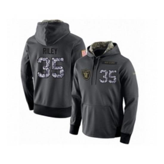 Football Mens Oakland Raiders 35 Curtis Riley Stitched Black Anthracite Salute to Service Player Performance Hoodie