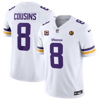 Men Minnesota Vikings 8 Kirk Cousins White 2023 F U S E  With With 4 Star C Patch And John Madden Patch Vapor Limited Stitched Football Jersey