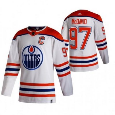 Men Edmonton Oilers 97 Connor McDavid White Adidas 2020 21 Reverse Retro Alternate NHL Jersey