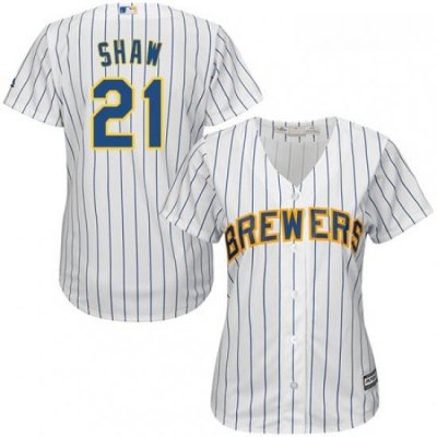 Womens Majestic Milwaukee Brewers 21 Travis Shaw Replica White Alternate Cool Base MLB Jersey