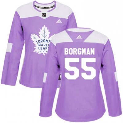 Womens Adidas Toronto Maple Leafs 55 Andreas Borgman Authentic Purple Fights Cancer Practice NHL Jersey