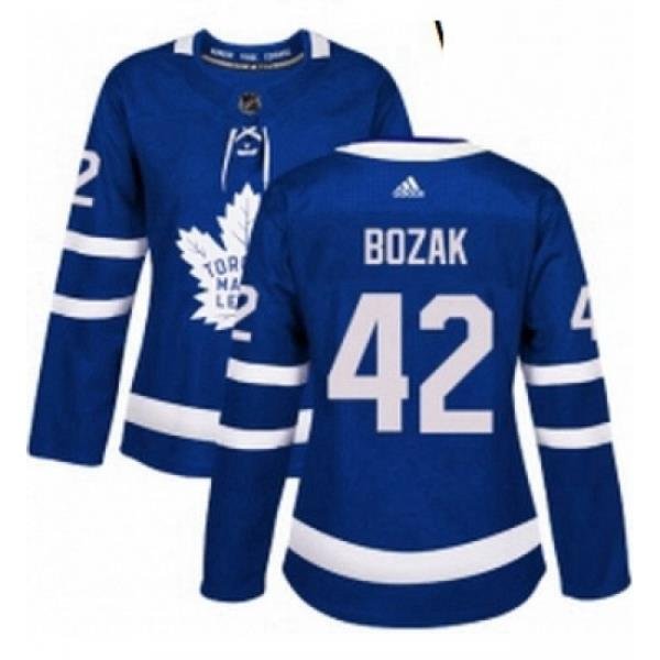 Womens Adidas Toronto Maple Leafs 42 Tyler Bozak Authentic Royal Blue Home NHL Jersey