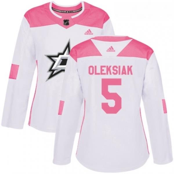 Womens Adidas Dallas Stars 5 Jamie Oleksiak Authentic WhitePink Fashion NHL Jersey