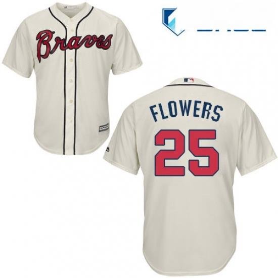 Youth Majestic Atlanta Braves 25 Tyler Flowers Replica Cream Alternate 2 Cool Base MLB Jersey