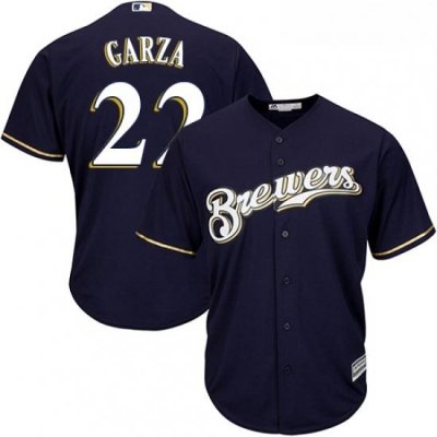 Youth Majestic Milwaukee Brewers 22 Matt Garza Authentic Navy Blue Alternate Cool Base MLB Jersey