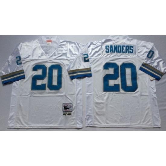 Men Detroit Lions 20 Barry Sanders White M&N Throwback Jersey