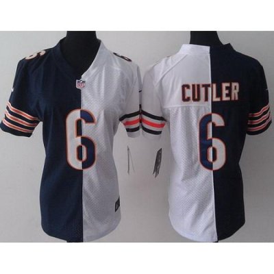 Women Nike Chicago Bears 6 Jay Cutler Blue White Split NFL Jerseys