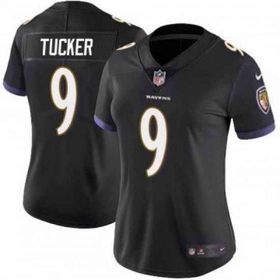 Women Baltimore Ravens 9 Justin Tucker Black 2023 F U S E Vapor Jersey