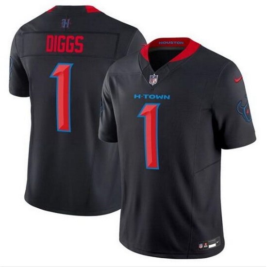 Men Houston Texans 1 Stefon Diggs Navy 2024 2nd Alternate F U S E Vapor Stitched Jersey