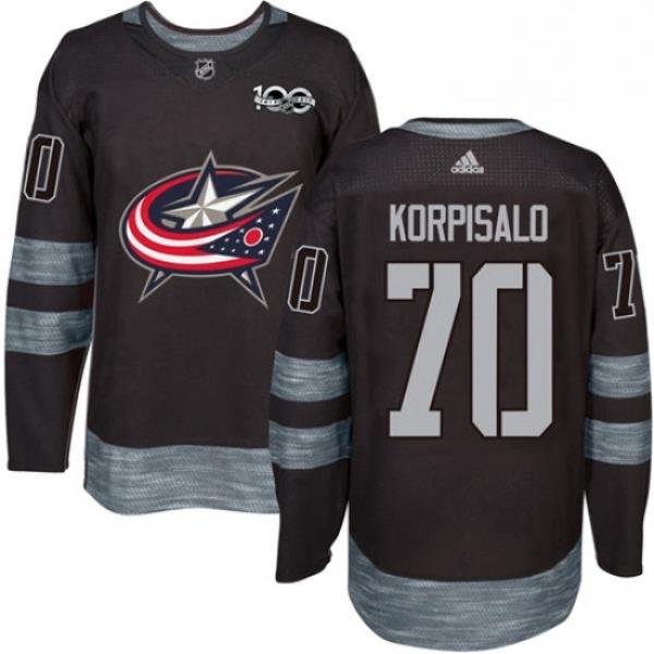 Mens Adidas Columbus Blue Jackets 70 Joonas Korpisalo Premier Black 1917 2017 100th Anniversary NHL Jersey