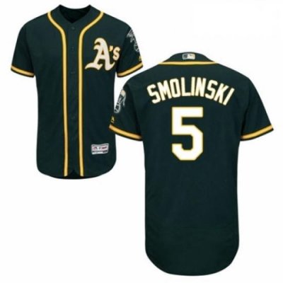 Mens Majestic Oakland Athletics 5 Jake Smolinski Green Alternate Flex Base Authentic Collection MLB Jersey