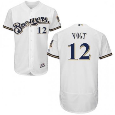 Mens Majestic MilWaukee BreWers 12 Stephen Vogt White Flexbase Authentic Collection MLB Jersey