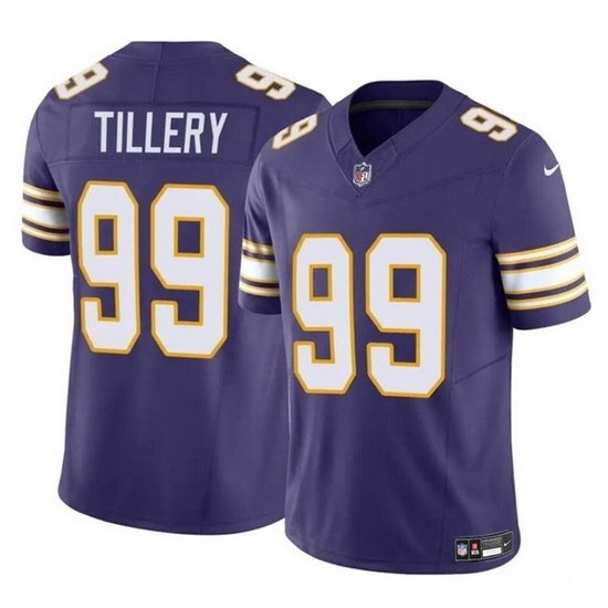 Men Minnesota Vikings 99 Jerry Tillery Purple 2023 F U S E  Throwback Vapor Untouchable Limited Stitched Jersey