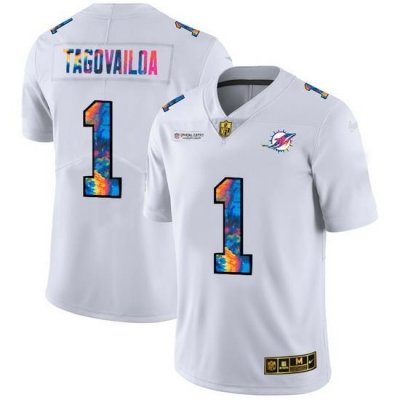 Miami Dolphins 1 Tua Tagovailoa Men White Nike Multi Color 2020 NFL Crucial Catch Limited NFL Jersey