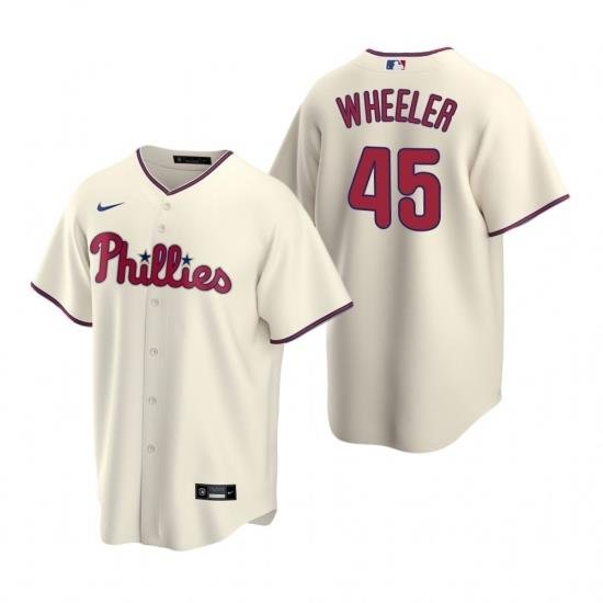 Mens Nike Philadelphia Phillies 45 Zack Wheeler Cream Alternate Stitched Baseball Jersey